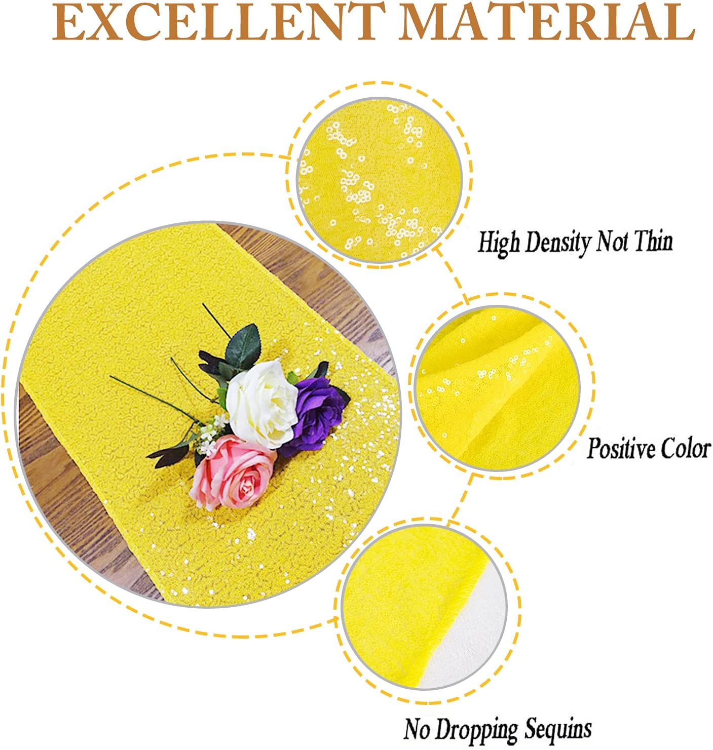 Yellow Table Runners Pack of 2 Sequin Table Runner 12inx108in Baby Birthday Decorations Dining Table-Runner 108 Inches Long Party Table Cloth Modern Style Wedding Decoration