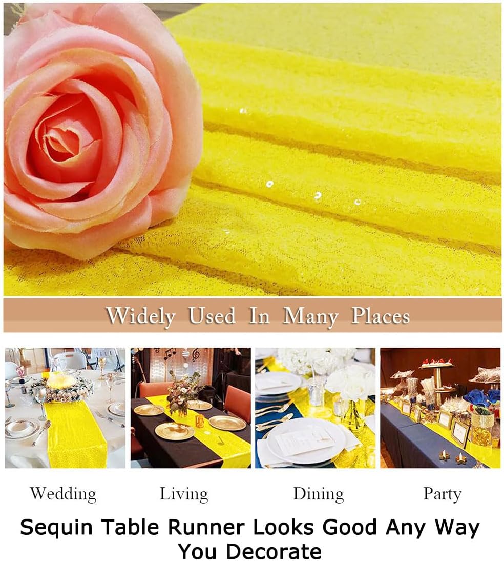 Yellow Table Runners Pack of 2 Sequin Table Runner 12inx108in Baby Birthday Decorations Dining Table-Runner 108 Inches Long Party Table Cloth Modern Style Wedding Decoration