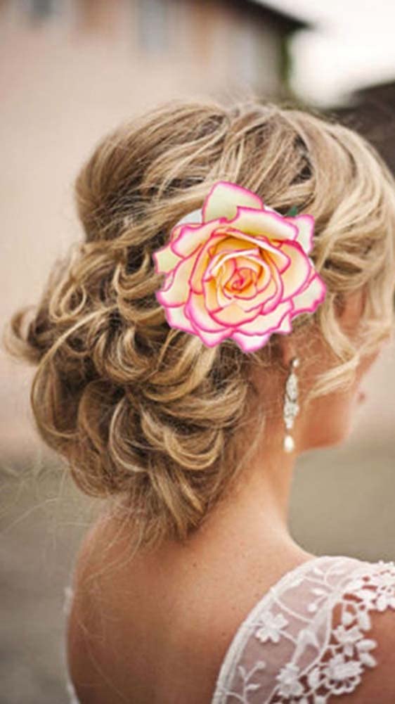 Women's Vintage Elegent Rose Flower Hairpin Hair Clip with Brooch for Party Travel Festivals (Yellow)