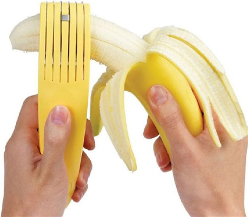 1 PCs Creative Stainless Steel Banana Chopper Fruit Cutter Cucumber Vegetable Peeler slicers Kitchen Tools, Yellow