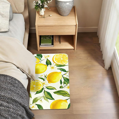 Lemon Kitchen Rugs Sets of 2 Non Slip Spring Summer Yellow White Kitchen Mats for Floor with Rubber Backing Washable Kitchen Runner Rug Carpet 17"x47"+17"x30" for Hallway Laundry