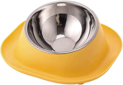 No Spill Cat Bowl Ant Proof Cat Dish for Kitten Pet Dog Yellow S | Stainless steel tilted raised feeder, ant-proof surrounding moat, no spill tray, ergonomic height for Small Animals