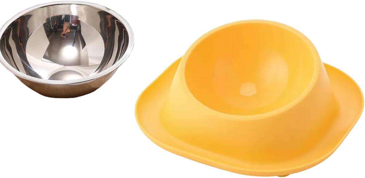 No Spill Cat Bowl Ant Proof Cat Dish for Kitten Pet Dog Yellow S | Stainless steel tilted raised feeder, ant-proof surrounding moat, no spill tray, ergonomic height for Small Animals