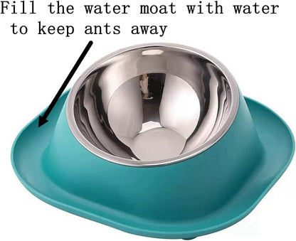 No Spill Cat Bowl Ant Proof Cat Dish for Kitten Pet Dog Yellow S | Stainless steel tilted raised feeder, ant-proof surrounding moat, no spill tray, ergonomic height for Small Animals