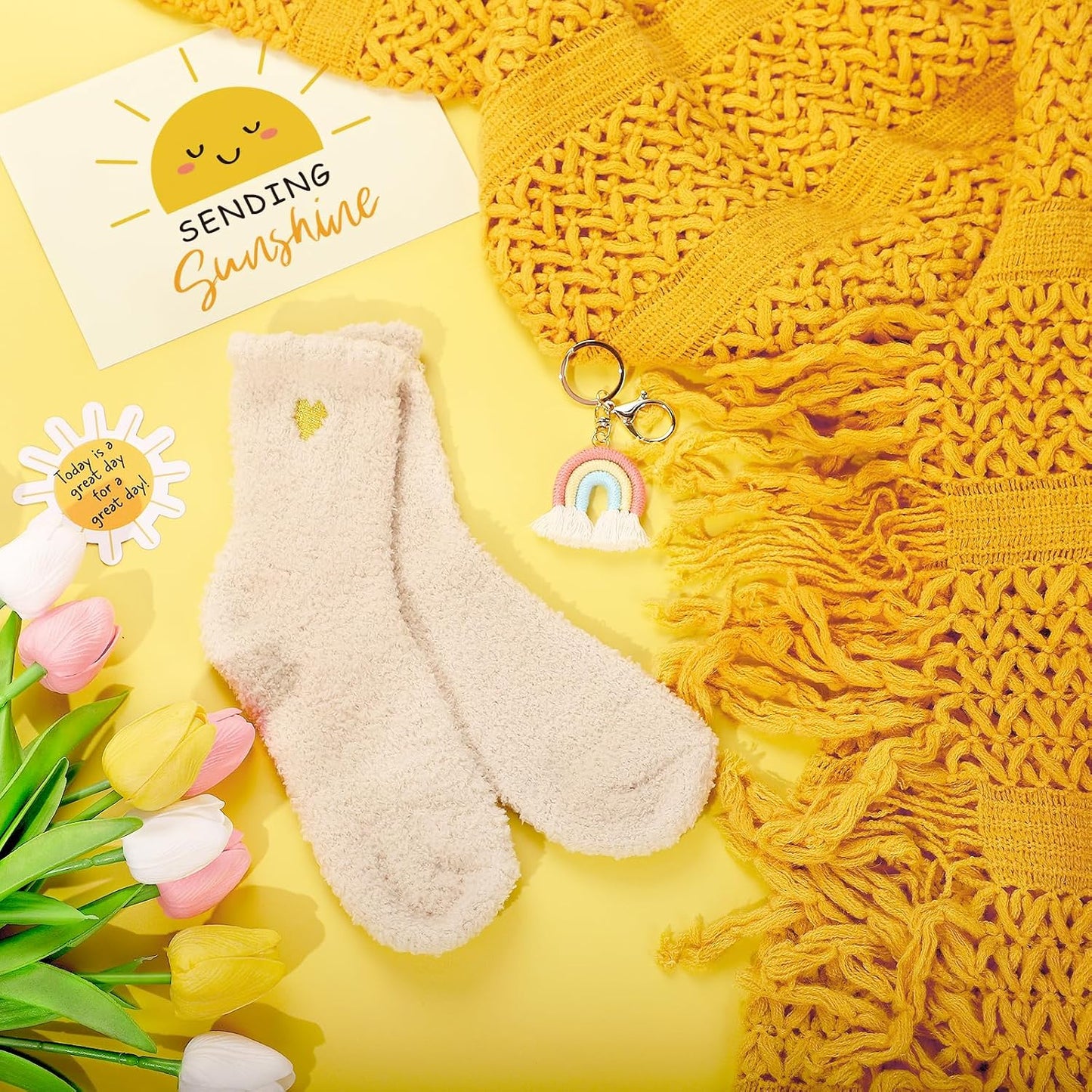 Sending Sunshine Care Package for Women, Birthday Gifts for Woman, Self Care Gift Baskets, Sunflower Gifts for Women, Get Well Soon Encouragement Gift for Her Sister Best Friend (Yellow)