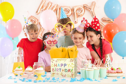 Ranfashiong 13" Boy and Girl Birthday Yellow Gift Bag with Tissue Paper Greeting Card for Baby Shower Party Wrap (Colorful Stars)