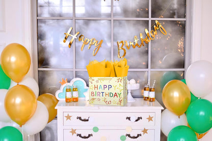 Ranfashiong 13" Boy and Girl Birthday Yellow Gift Bag with Tissue Paper Greeting Card for Baby Shower Party Wrap (Colorful Stars)