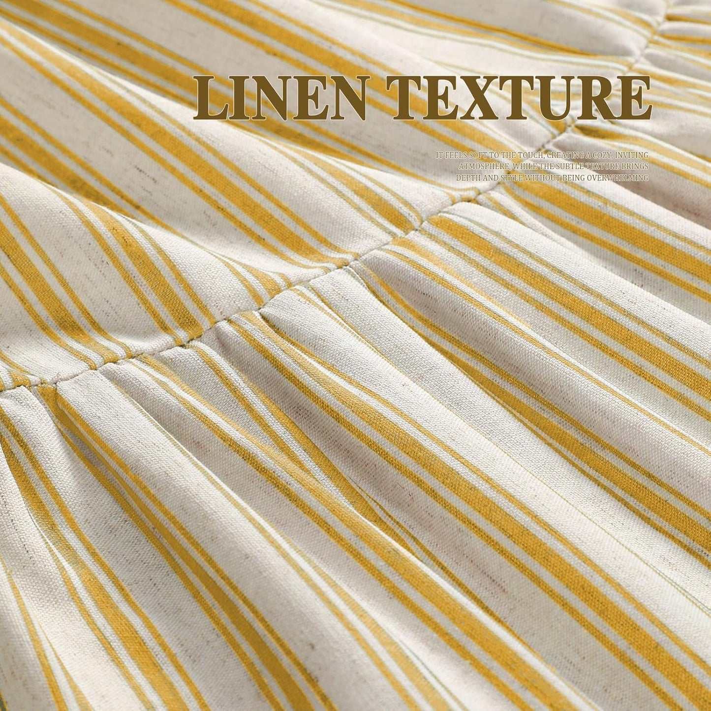 Farmhouse Shower Curtain with Ruffle Hem Linen Shower Curtains for Bathroom Country Vintage Rustic Natural Fabric, Cream-Yellow Stripe 72" W x 72" L