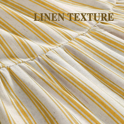 Farmhouse Shower Curtain with Ruffle Hem Linen Shower Curtains for Bathroom Country Vintage Rustic Natural Fabric, Cream-Yellow Stripe 72" W x 72" L