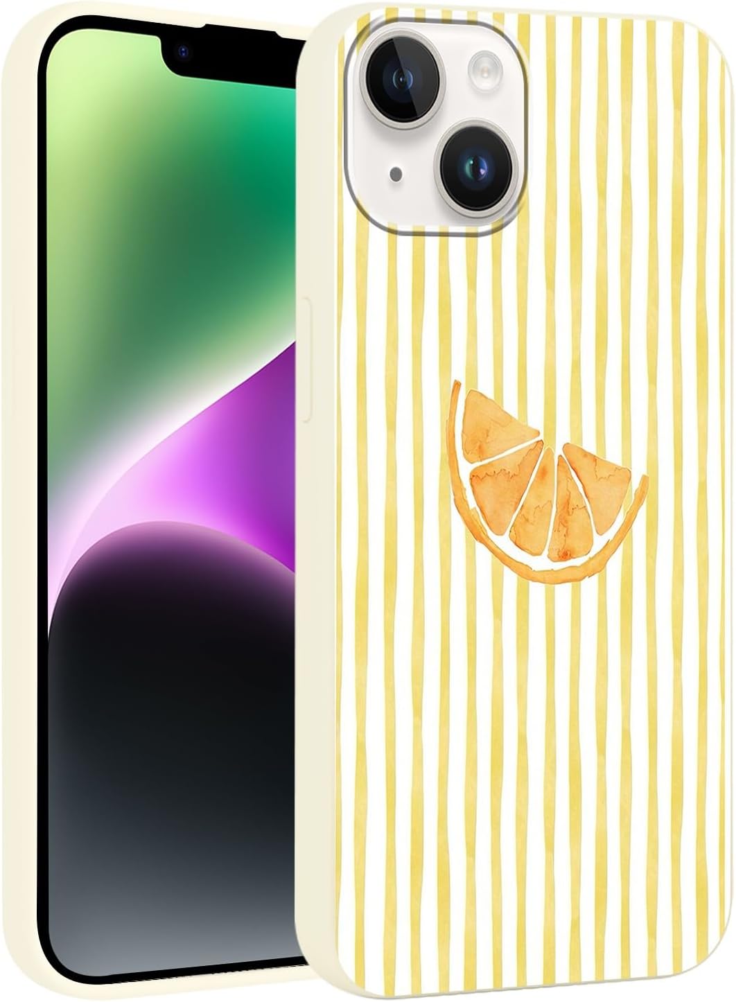 for iPhone 13/iPhone 14 6.1'' Cute Aesthetic Yellow Summer Stripes Collage Phone Case, Simple Line Lemon Slices Design Phone Cover Soft Frame TPU Protective Shockproof Case for Women Girls