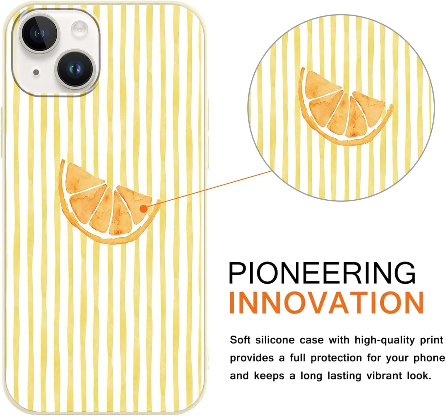 for iPhone 13/iPhone 14 6.1'' Cute Aesthetic Yellow Summer Stripes Collage Phone Case, Simple Line Lemon Slices Design Phone Cover Soft Frame TPU Protective Shockproof Case for Women Girls