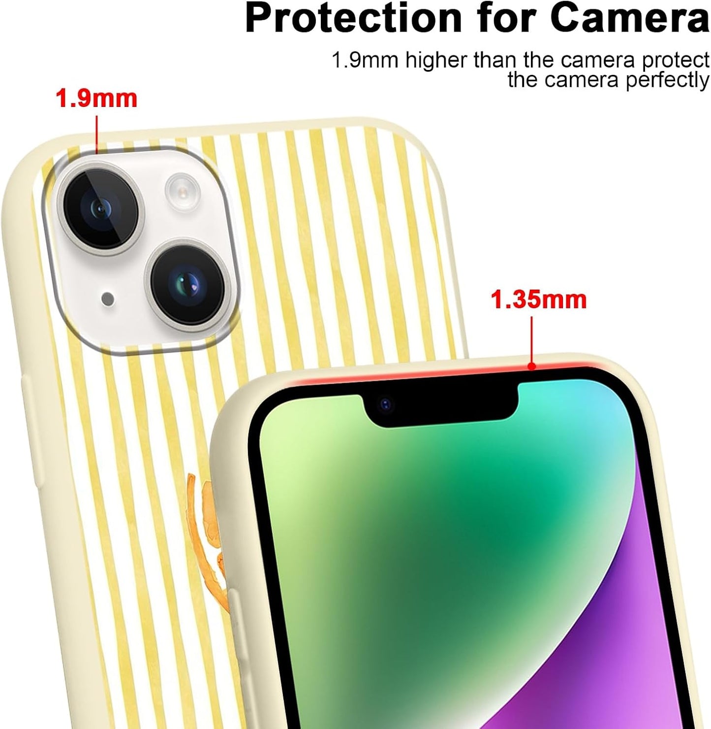 for iPhone 13/iPhone 14 6.1'' Cute Aesthetic Yellow Summer Stripes Collage Phone Case, Simple Line Lemon Slices Design Phone Cover Soft Frame TPU Protective Shockproof Case for Women Girls