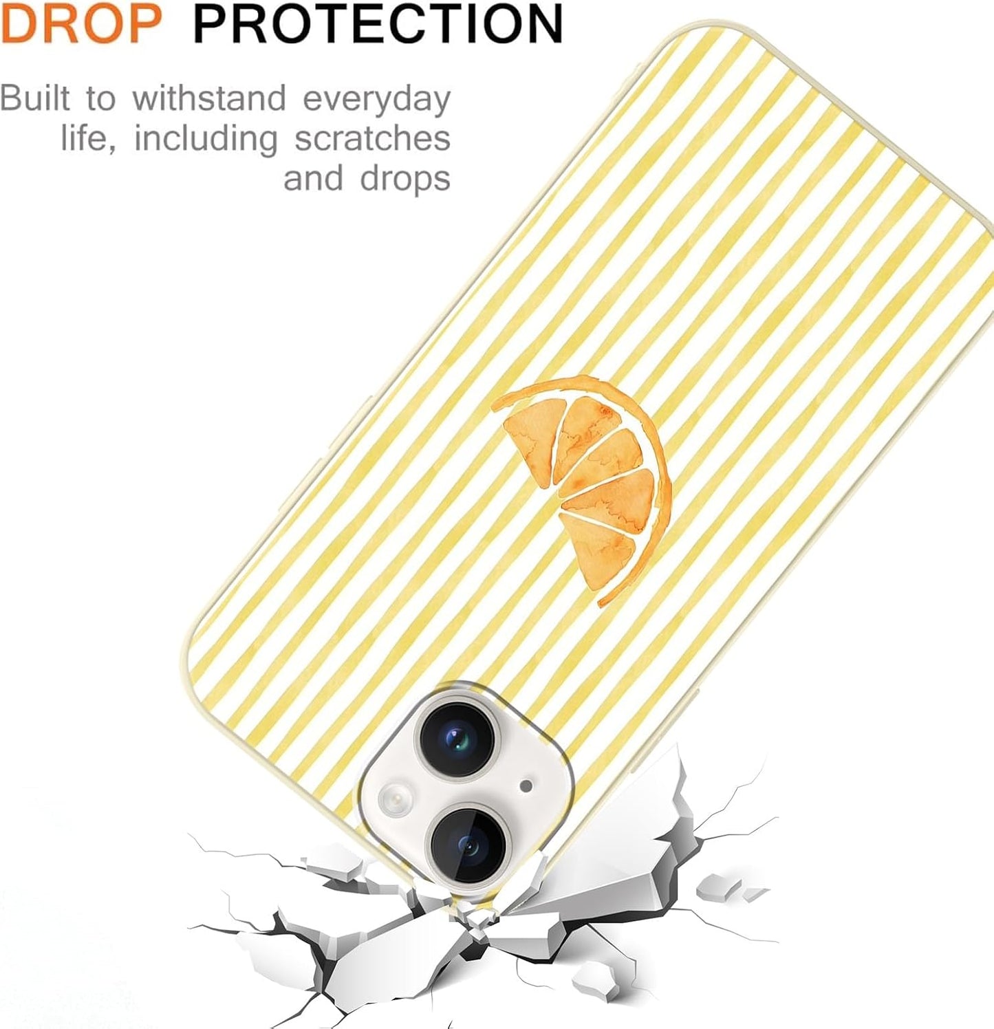 for iPhone 13/iPhone 14 6.1'' Cute Aesthetic Yellow Summer Stripes Collage Phone Case, Simple Line Lemon Slices Design Phone Cover Soft Frame TPU Protective Shockproof Case for Women Girls