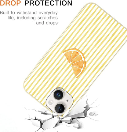 for iPhone 13/iPhone 14 6.1'' Cute Aesthetic Yellow Summer Stripes Collage Phone Case, Simple Line Lemon Slices Design Phone Cover Soft Frame TPU Protective Shockproof Case for Women Girls
