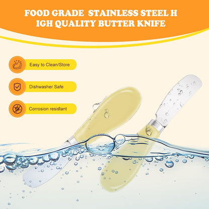 Butter Spreader Knife Set, 2-Pack Stainless Steel Cheese and Butter Knives with Ceramic Handle, Dishwasher Safe, for Soft & Hard Cheese, Jam, Cold Butter (light yellow)