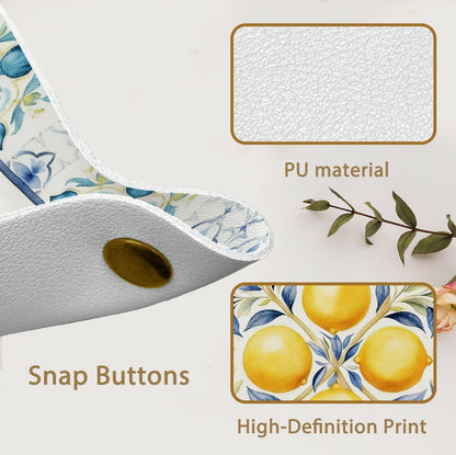 Lemon Decorations Jewelry Valet Tray for Women,Lemon Gifts | Lemon PU Leather Catchall Beside Caddy Nightstand Organizer Tray for Jewelry Rings Watches Keys and Accessories,7.87x7.87in