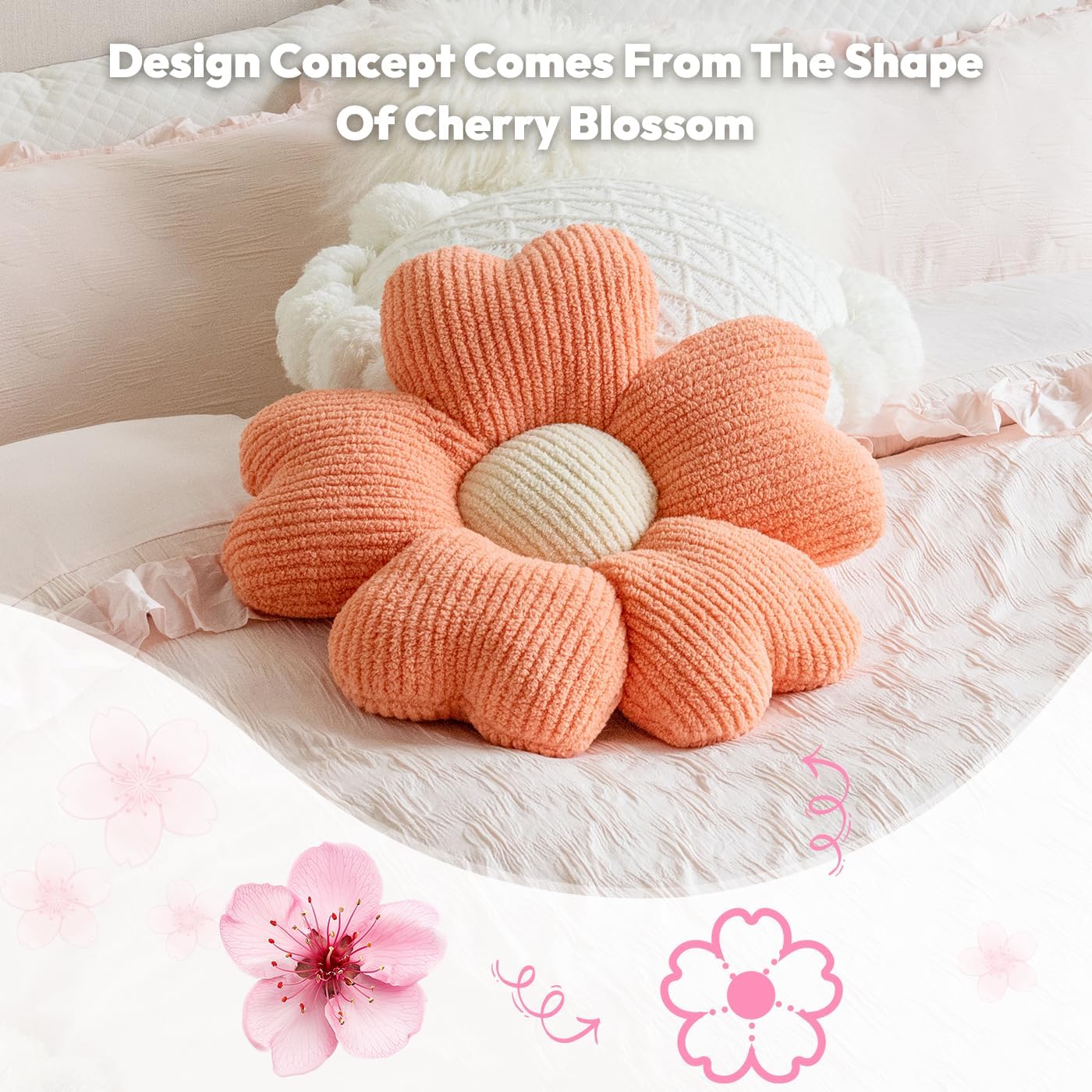 Sioloc Yellow Flower Pillow, Decorative Throw Pillow for Bed, Cute Daisy Flower Shaped Floor Cushion for Pet, Couch & Room Decor (15.7 Inch)
