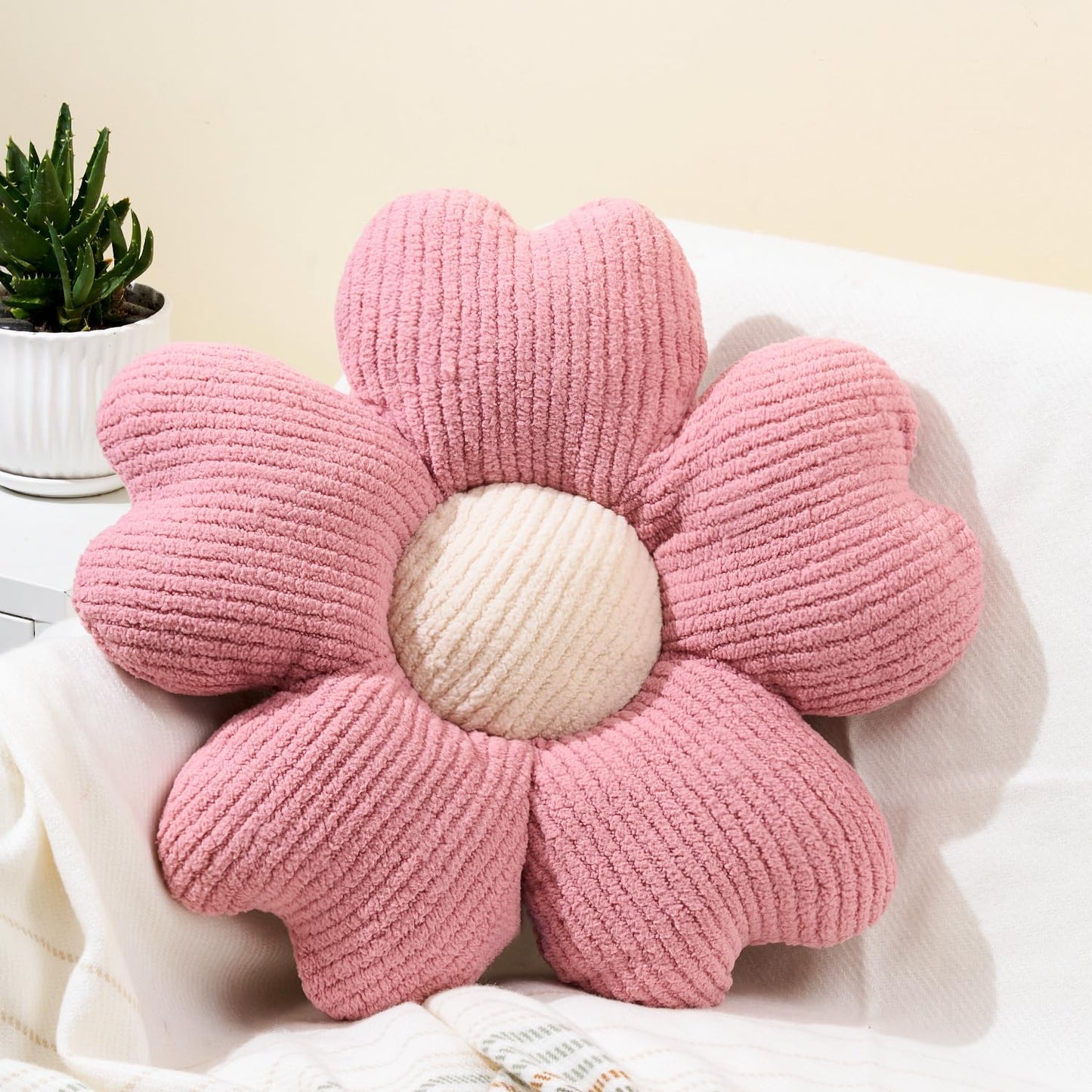 Sioloc Yellow Flower Pillow, Decorative Throw Pillow for Bed, Cute Daisy Flower Shaped Floor Cushion for Pet, Couch & Room Decor (15.7 Inch)