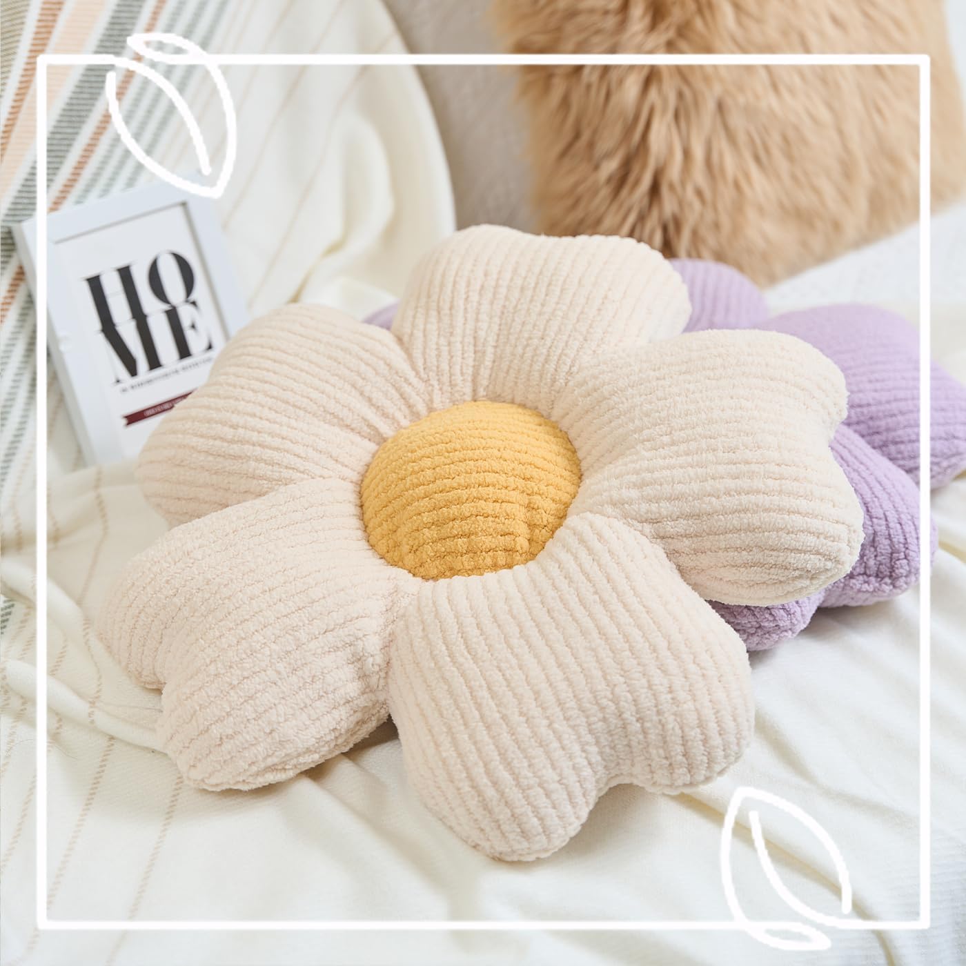 Sioloc Yellow Flower Pillow, Decorative Throw Pillow for Bed, Cute Daisy Flower Shaped Floor Cushion for Pet, Couch & Room Decor (15.7 Inch)
