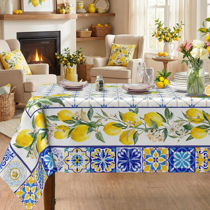 Lemon Tablecloth 60x84 Inch, Bule Diamond Check Farmhouse Decorations for Home Table Cloth Rectangle, Spring Summer Seasonal Decor Tablecloths Polyester for Party Dinner
