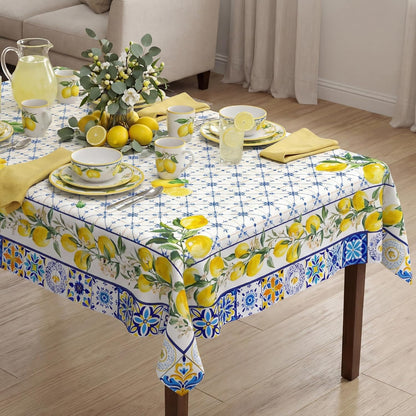 Lemon Tablecloth 60x84 Inch, Bule Diamond Check Farmhouse Decorations for Home Table Cloth Rectangle, Spring Summer Seasonal Decor Tablecloths Polyester for Party Dinner