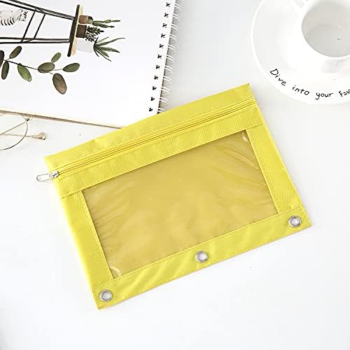 Binder Fabric Pencil Pouch | 3-Ring Binder Pencil Case Bag with Zipper 4 Pack (yellow)