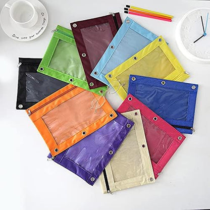Binder Fabric Pencil Pouch | 3-Ring Binder Pencil Case Bag with Zipper 4 Pack (yellow)