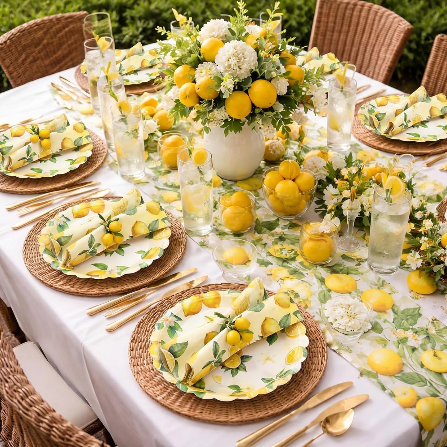 96 Pcs Lemon Plates and Napkins for 48 Guests Yellow Lemons Tableware Including Disposable Dessert Plates and Napkins for Summer Fruit Baby Shower Bridal Shower Birthday Party Supplies