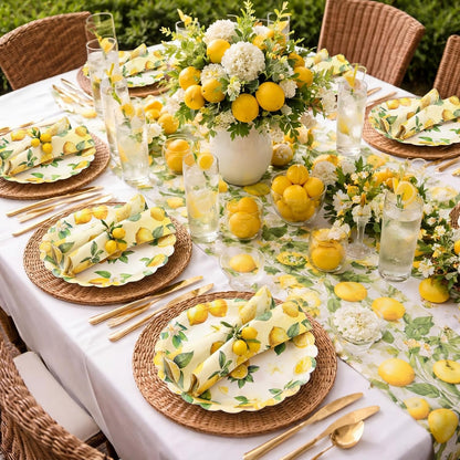 96 Pcs Lemon Plates and Napkins for 48 Guests Yellow Lemons Tableware Including Disposable Dessert Plates and Napkins for Summer Fruit Baby Shower Bridal Shower Birthday Party Supplies