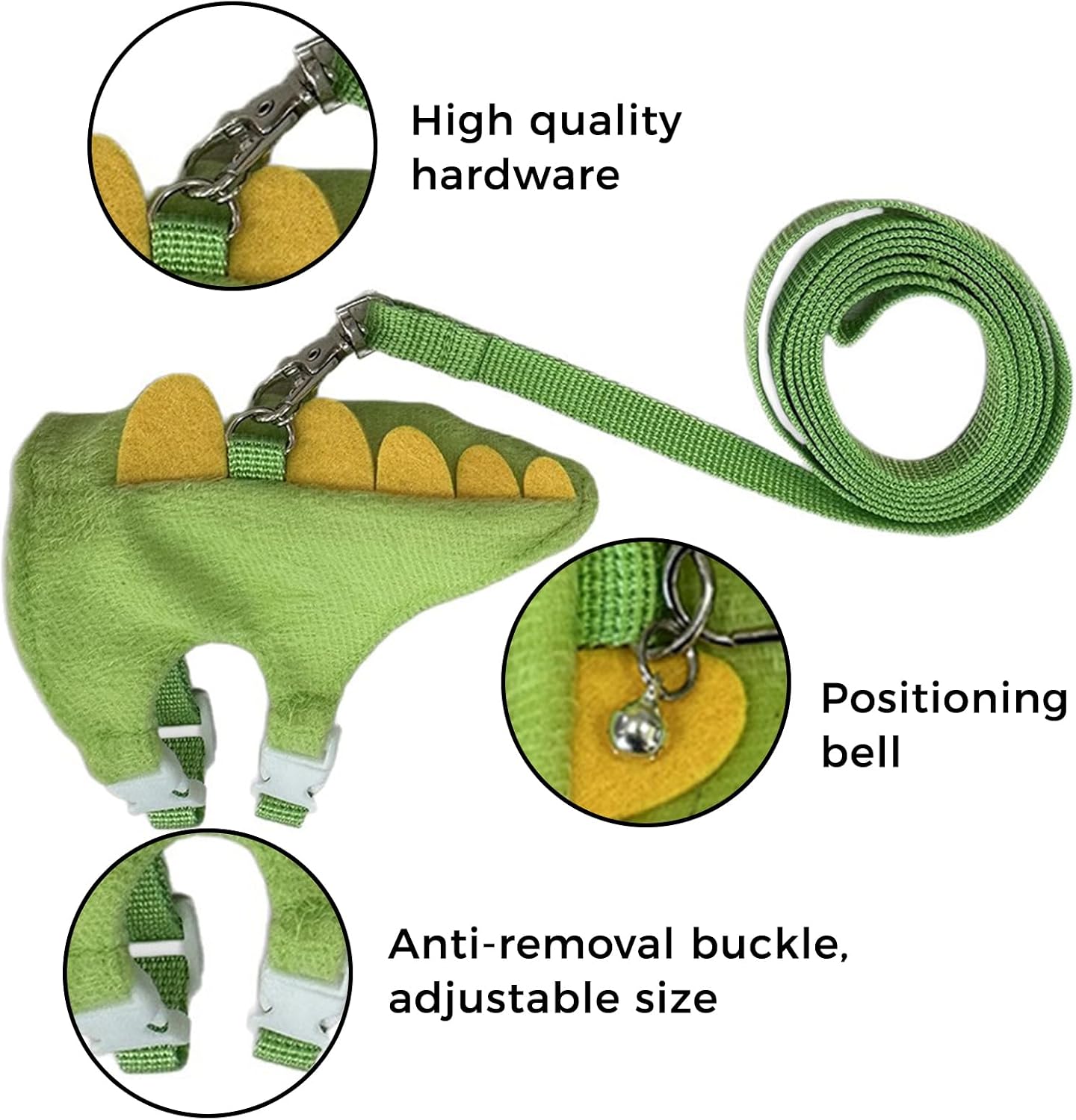 Harness and Leash Set for Small Pets, Dinosaur Shaped Vest Harness, Adjustable Soft Plush Vest with Bell for Guinea Pigs, Ferrets, Hamsters, Hedgehogs - Safe Outdoor Walking Adventure Gear,Yellow