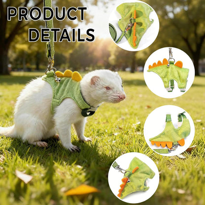 Harness and Leash Set for Small Pets, Dinosaur Shaped Vest Harness, Adjustable Soft Plush Vest with Bell for Guinea Pigs, Ferrets, Hamsters, Hedgehogs - Safe Outdoor Walking Adventure Gear,Yellow