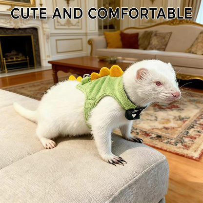 Harness and Leash Set for Small Pets, Dinosaur Shaped Vest Harness, Adjustable Soft Plush Vest with Bell for Guinea Pigs, Ferrets, Hamsters, Hedgehogs - Safe Outdoor Walking Adventure Gear,Yellow