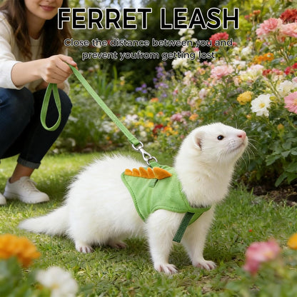 Harness and Leash Set for Small Pets, Dinosaur Shaped Vest Harness, Adjustable Soft Plush Vest with Bell for Guinea Pigs, Ferrets, Hamsters, Hedgehogs - Safe Outdoor Walking Adventure Gear,Yellow