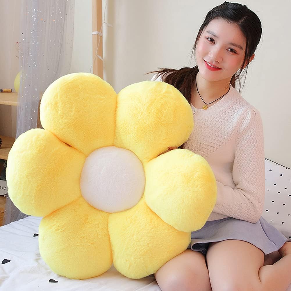 Flower Plush Throw Pillows, Flower Floor Pillow Seating Cushion Toy for Reading, Room, Watching TV (25.6", Yellow-2)