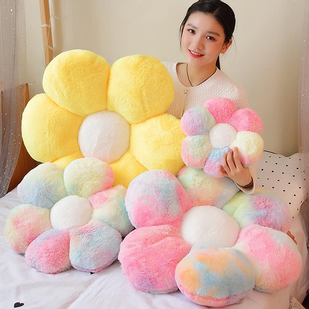 Flower Plush Throw Pillows, Flower Floor Pillow Seating Cushion Toy for Reading, Room, Watching TV (25.6", Yellow-2)