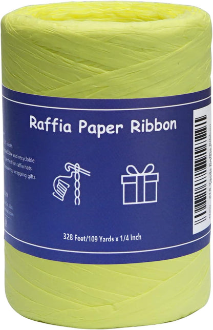 Raffia Twine for Gift Wrapping and Packing, Craft Ribbon - 1/4'' Wide, 109 Yards, Daffodil