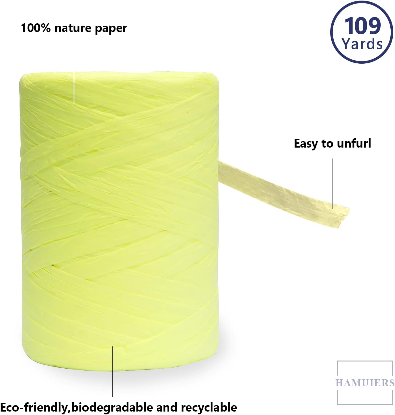 Raffia Twine for Gift Wrapping and Packing, Craft Ribbon - 1/4'' Wide, 109 Yards, Daffodil