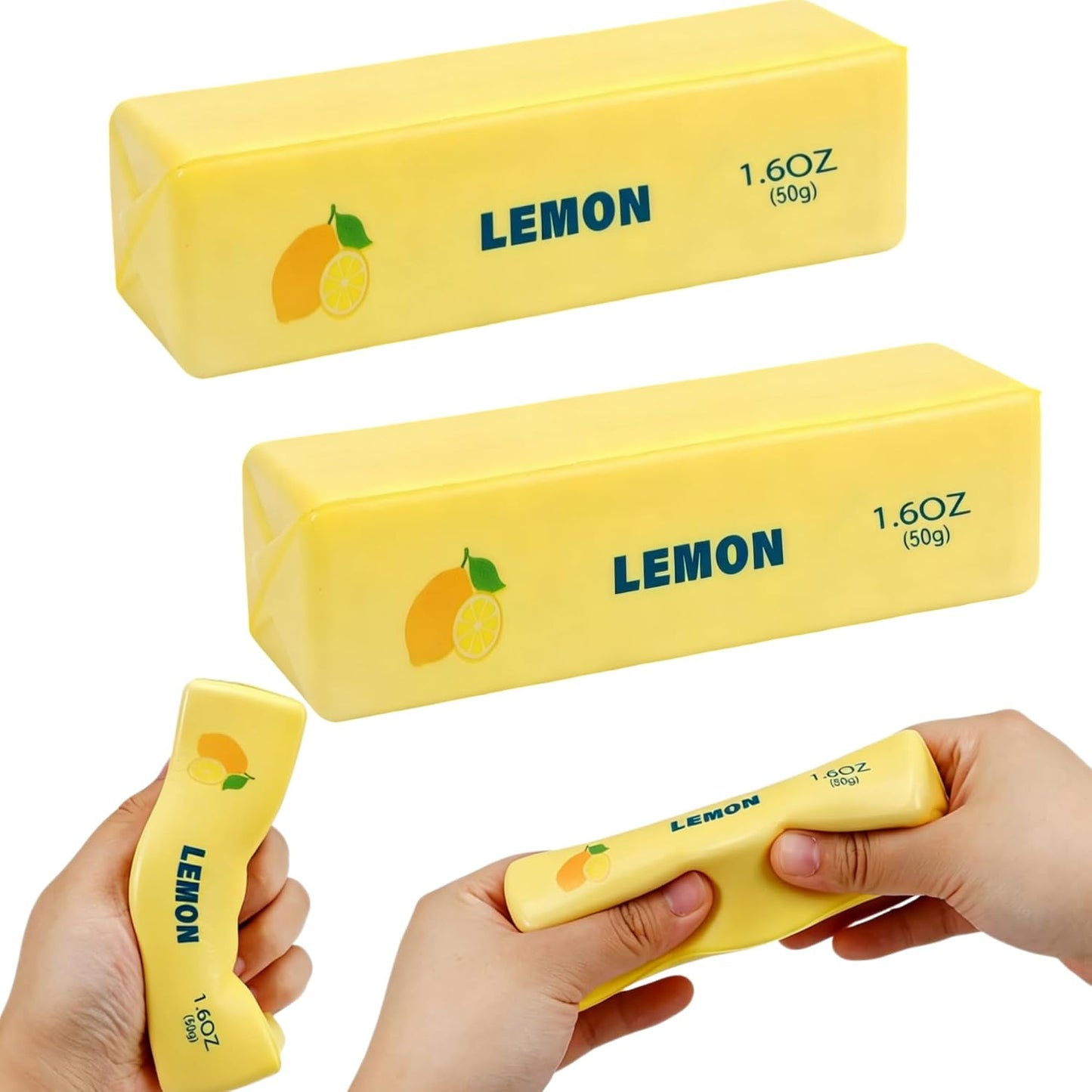 Yellow Lemon Butter Squishy 2 Pack Slow Rising Soft Squeeze Toys | Slow Rebound Butter Sensory Fidget Toy, Party Favors Birthday Gifts, Adults Office Desk Toys, 2Pcs Butters Stick