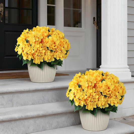 16 Bundles 17"Artificial Hydrangea Flowers Branch for Outdoor(Yellow) | Realistic Faux Silk Bouquets Plants Fake Plants, for Front Door Balcony Farmhouse Garden Home Spring Summer Decor