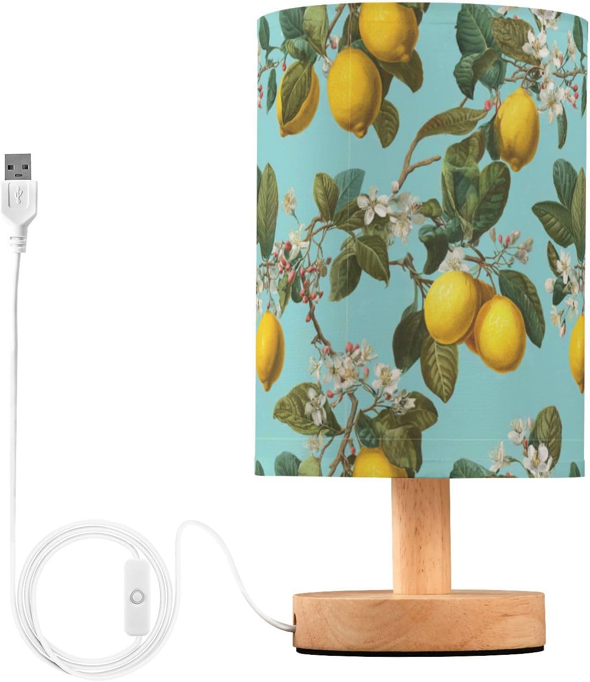 Bedside Table Lamp Lemon Yellow Citrus Fruits (116) Kids Nightstand Lamp Night Light Fabric Shade for Bedroom Living Room Home Office