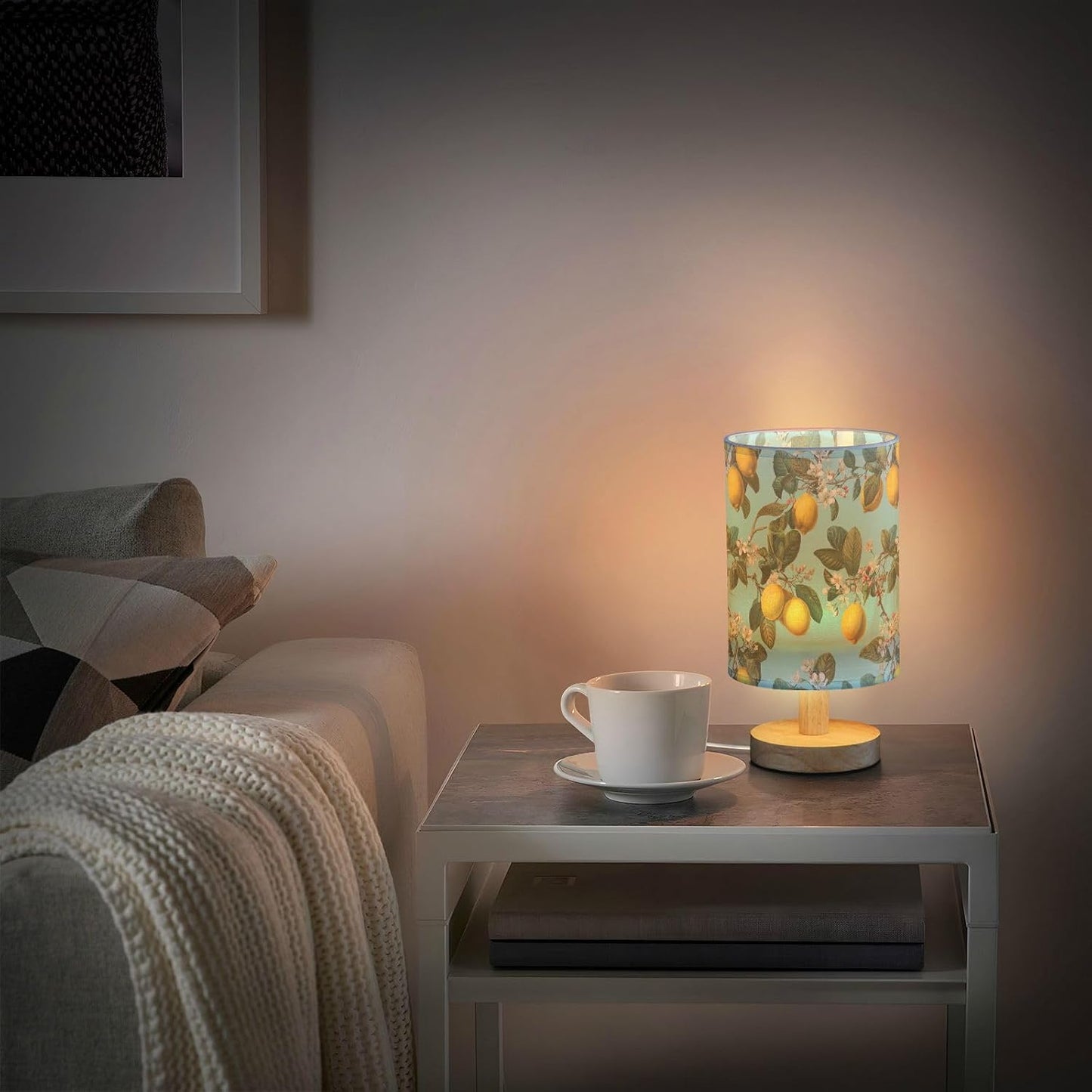 Bedside Table Lamp Lemon Yellow Citrus Fruits (116) Kids Nightstand Lamp Night Light Fabric Shade for Bedroom Living Room Home Office