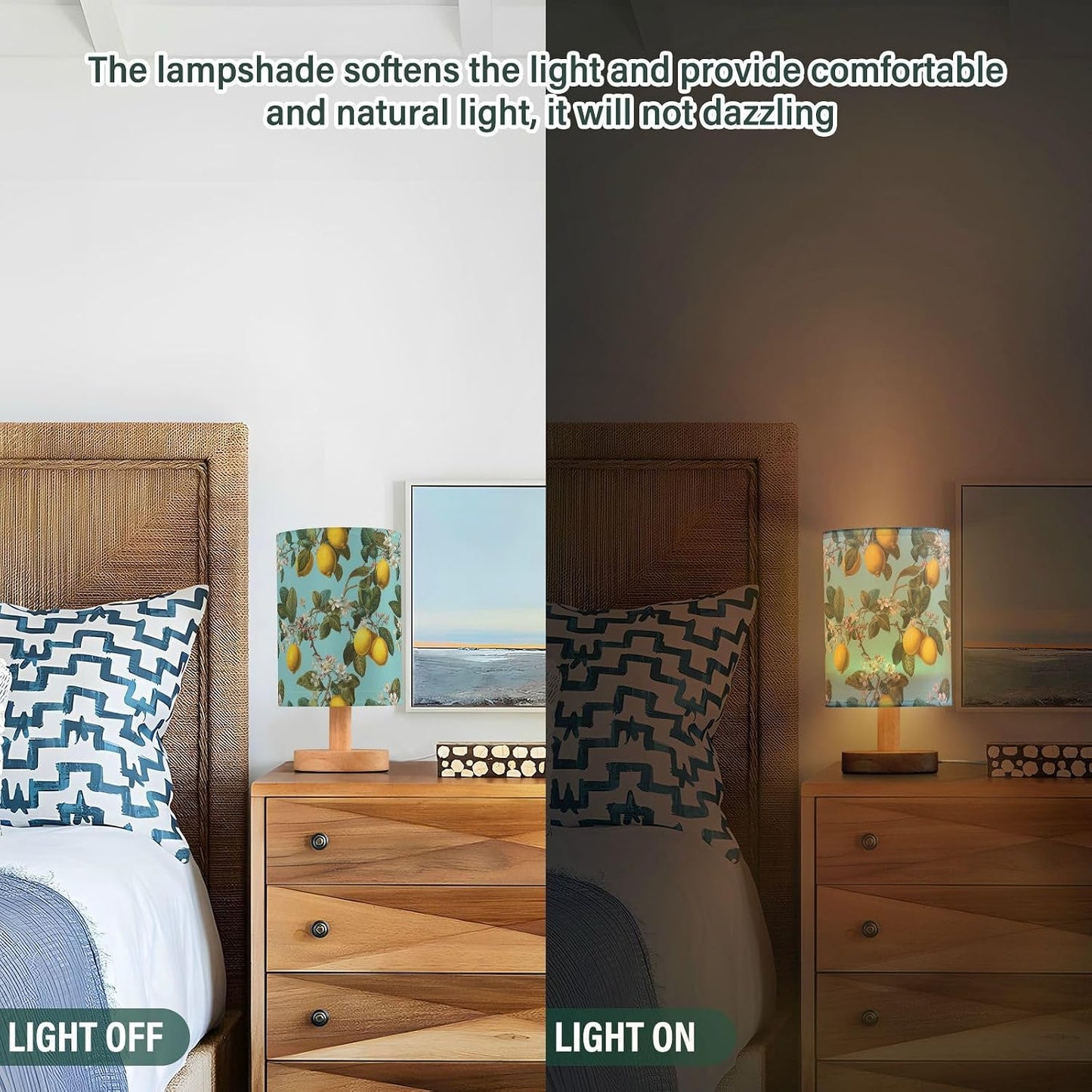 Bedside Table Lamp Lemon Yellow Citrus Fruits (116) Kids Nightstand Lamp Night Light Fabric Shade for Bedroom Living Room Home Office