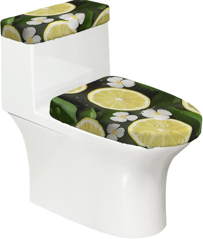 Fresh Lemon Toilet Tank Cover And Toilet Lid Cover Set Stretch Bathroom Toilet Lid Seat Cover