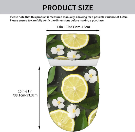 Fresh Lemon Toilet Tank Cover And Toilet Lid Cover Set Stretch Bathroom Toilet Lid Seat Cover