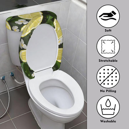Fresh Lemon Toilet Tank Cover And Toilet Lid Cover Set Stretch Bathroom Toilet Lid Seat Cover