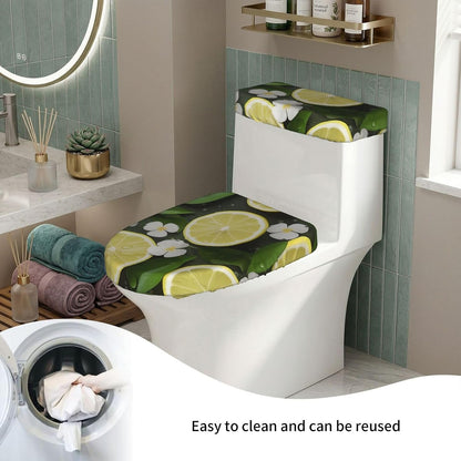 Fresh Lemon Toilet Tank Cover And Toilet Lid Cover Set Stretch Bathroom Toilet Lid Seat Cover