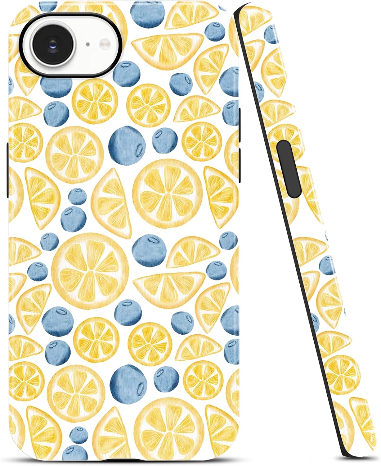Aesthetics Summer Lemon Blueberry Phone Case for iPhone 17e/16e Case Cute Design Phone Cover Shockproof Soft TPU Hard PC Protection Funda for iPhone 17e/16e 6.1 Inch