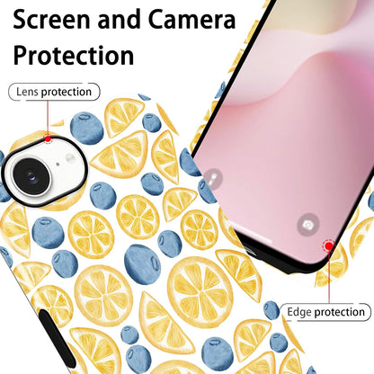Aesthetics Summer Lemon Blueberry Phone Case for iPhone 17e/16e Case Cute Design Phone Cover Shockproof Soft TPU Hard PC Protection Funda for iPhone 17e/16e 6.1 Inch