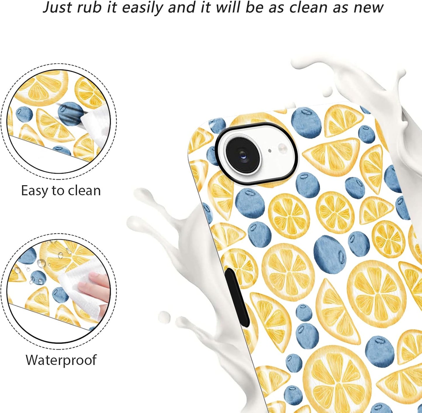 Aesthetics Summer Lemon Blueberry Phone Case for iPhone 17e/16e Case Cute Design Phone Cover Shockproof Soft TPU Hard PC Protection Funda for iPhone 17e/16e 6.1 Inch