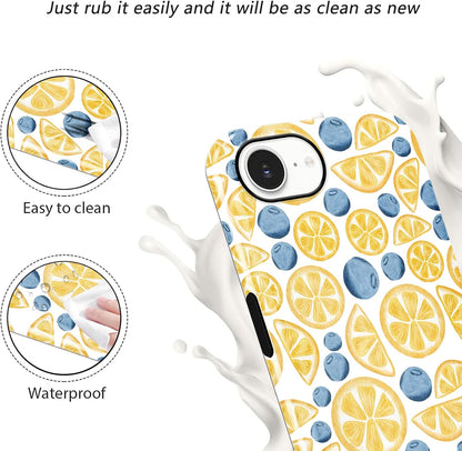 Aesthetics Summer Lemon Blueberry Phone Case for iPhone 17e/16e Case Cute Design Phone Cover Shockproof Soft TPU Hard PC Protection Funda for iPhone 17e/16e 6.1 Inch